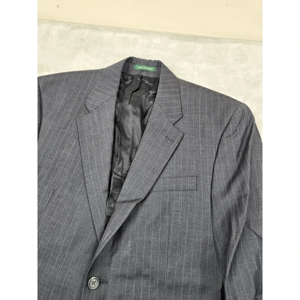 LRL‎ Ralph Lauren Pinstripe Suit Jacket Mens 41R 40 42 Grey 100% Wool Blazer